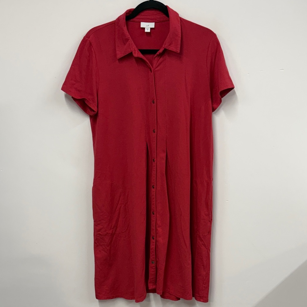 J Jill Red Button-Up polo Shirt Dress M